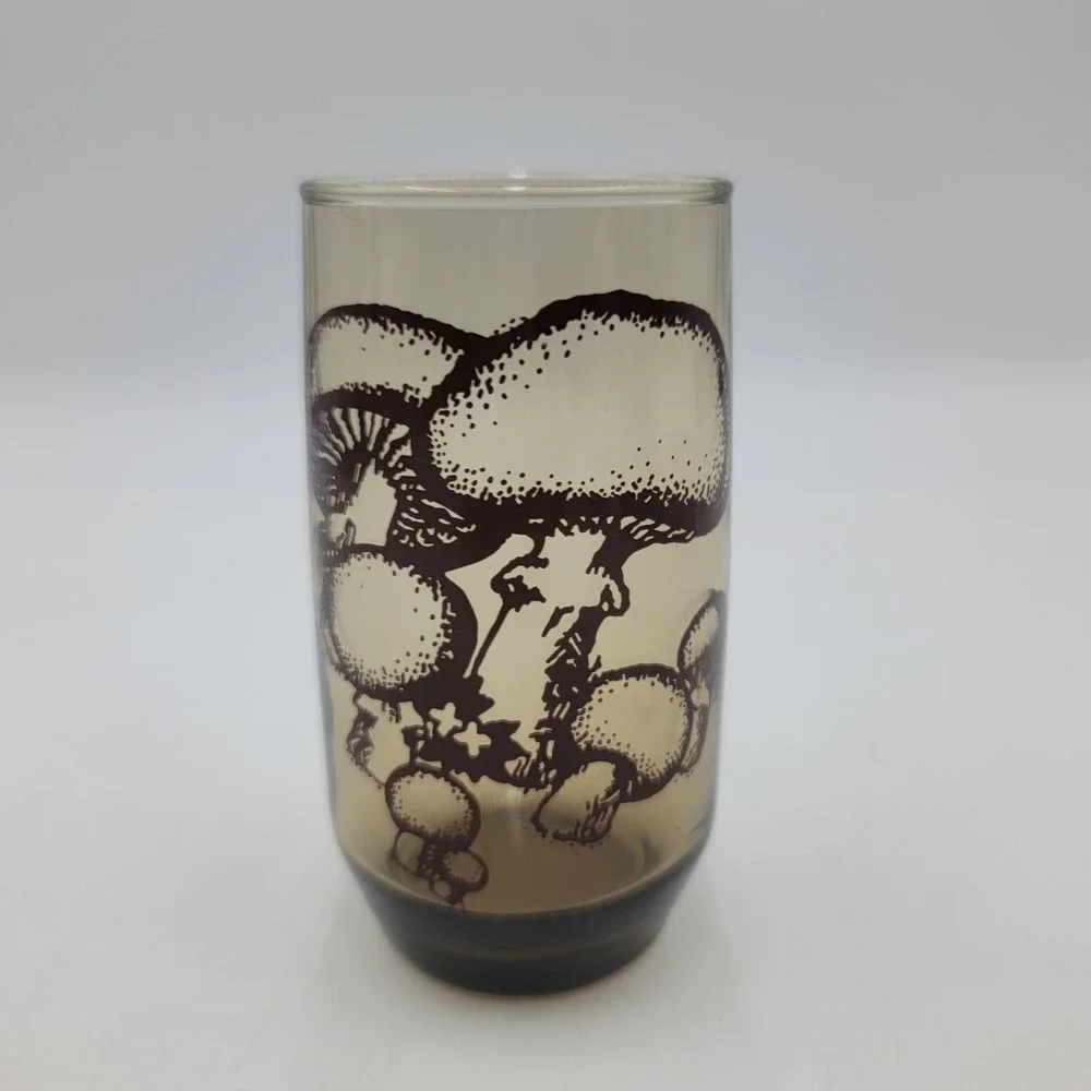 Vintage Smoke Glass Mushroom Tumbler Brown Fungi Retro Highball 5.5 Inch